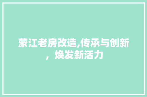 蒙江老房改造,传承与创新，焕发新活力
