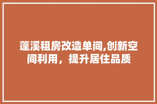 蓬溪租房改造单间,创新空间利用，提升居住品质