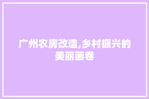 广州农房改造,乡村振兴的美丽画卷