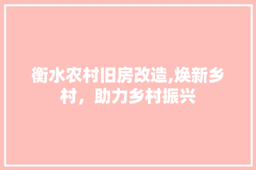 衡水农村旧房改造,焕新乡村，助力乡村振兴