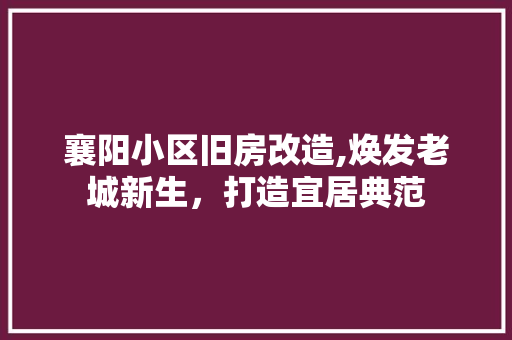 襄阳小区旧房改造,焕发老城新生，打造宜居典范