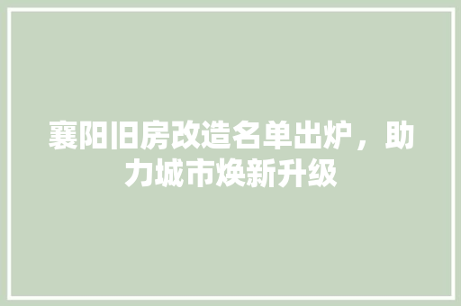 襄阳旧房改造名单出炉，助力城市焕新升级