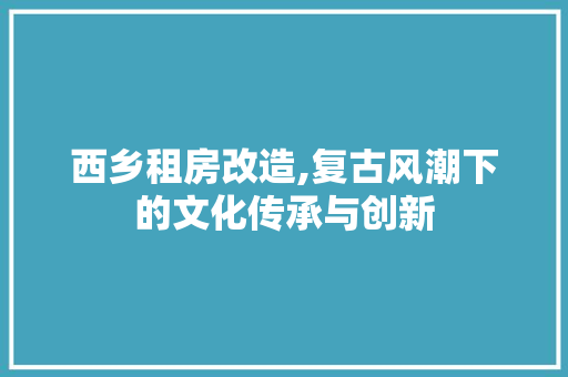 西乡租房改造,复古风潮下的文化传承与创新