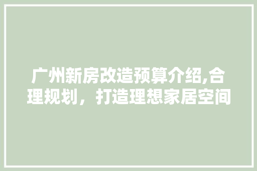 广州新房改造预算介绍,合理规划，打造理想家居空间