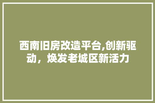 西南旧房改造平台,创新驱动，焕发老城区新活力