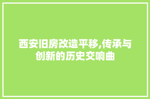 西安旧房改造平移,传承与创新的历史交响曲