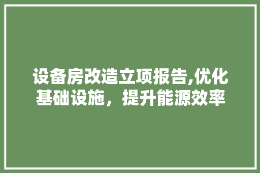 设备房改造立项报告,优化基础设施，提升能源效率