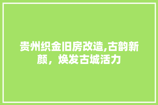 贵州织金旧房改造,古韵新颜，焕发古城活力
