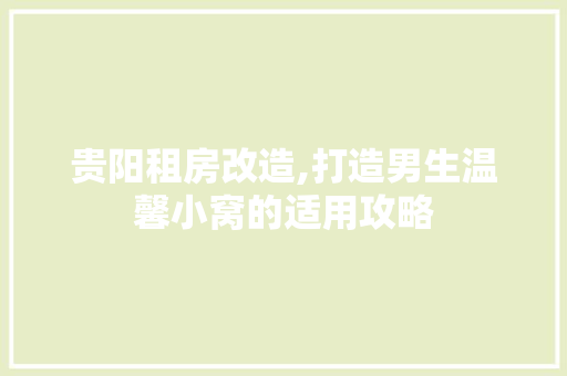 贵阳租房改造,打造男生温馨小窝的适用攻略