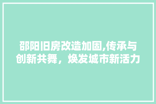 邵阳旧房改造加固,传承与创新共舞，焕发城市新活力