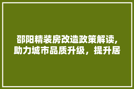 邵阳精装房改造政策解读,助力城市品质升级，提升居民居住体验