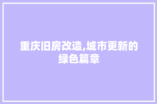 重庆旧房改造,城市更新的绿色篇章