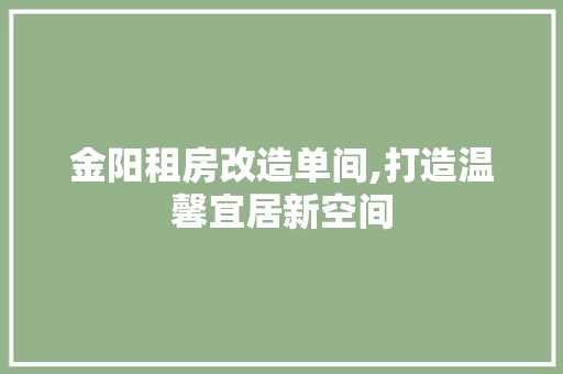 金阳租房改造单间,打造温馨宜居新空间