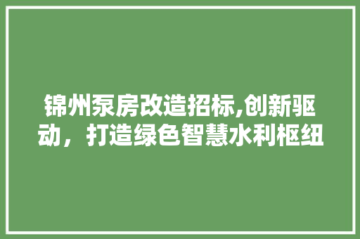 锦州泵房改造招标,创新驱动，打造绿色智慧水利枢纽
