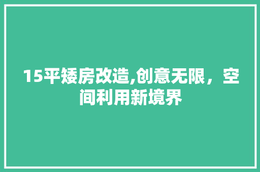 15平矮房改造,创意无限，空间利用新境界