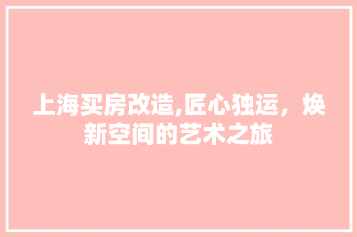 上海买房改造,匠心独运，焕新空间的艺术之旅