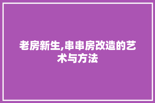 老房新生,串串房改造的艺术与方法