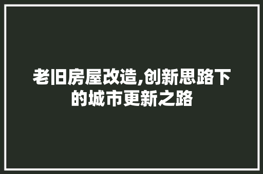 老旧房屋改造,创新思路下的城市更新之路