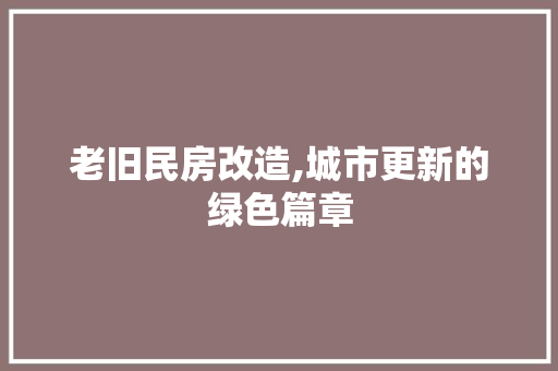 老旧民房改造,城市更新的绿色篇章