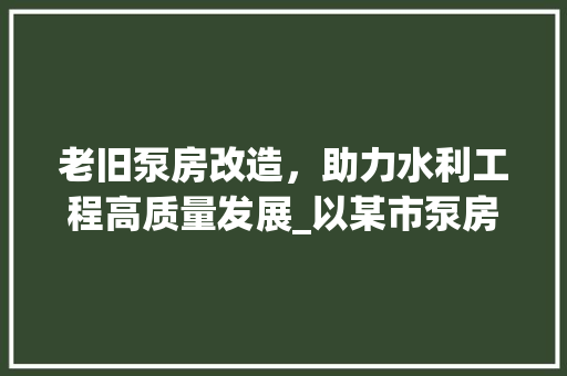 老旧泵房改造，助力水利工程高质量发展_以某市泵房改造售价为例