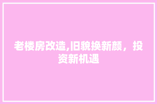 老楼房改造,旧貌换新颜，投资新机遇