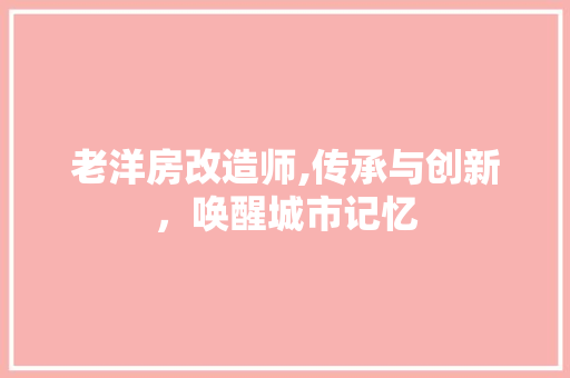 老洋房改造师,传承与创新，唤醒城市记忆
