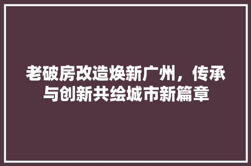 老破房改造焕新广州，传承与创新共绘城市新篇章