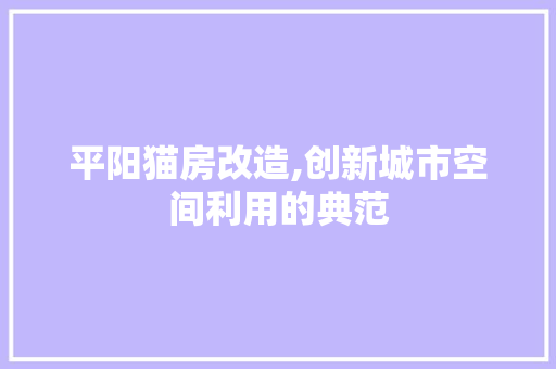 平阳猫房改造,创新城市空间利用的典范