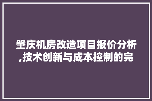 肇庆机房改造项目报价分析,技术创新与成本控制的完美融合