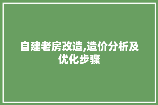 自建老房改造,造价分析及优化步骤