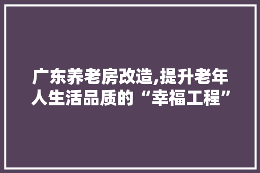 广东养老房改造,提升老年人生活品质的“幸福工程”