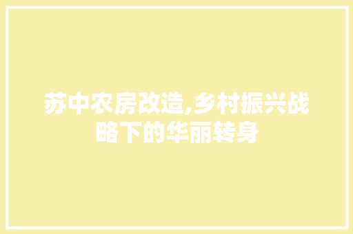 苏中农房改造,乡村振兴战略下的华丽转身
