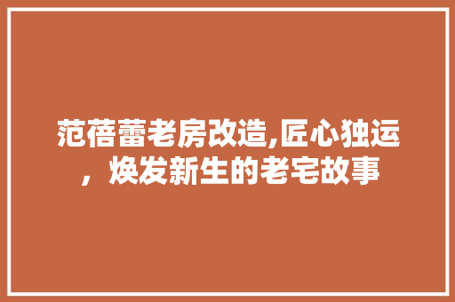 范蓓蕾老房改造,匠心独运，焕发新生的老宅故事
