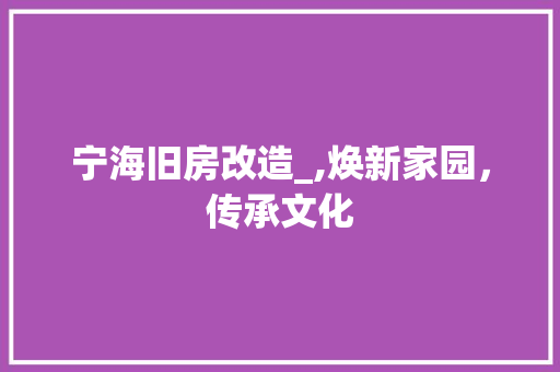 宁海旧房改造_,焕新家园，传承文化