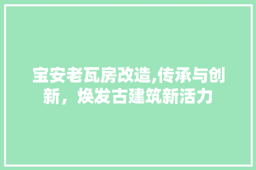 宝安老瓦房改造,传承与创新，焕发古建筑新活力