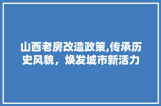 山西老房改造政策,传承历史风貌，焕发城市新活力