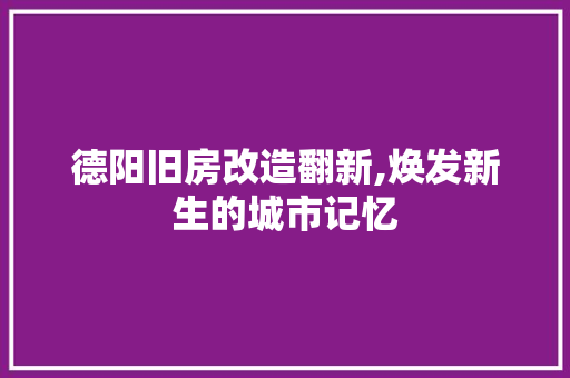 德阳旧房改造翻新,焕发新生的城市记忆