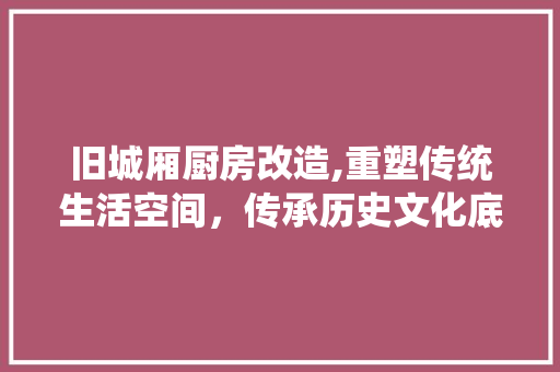 旧城厢厨房改造,重塑传统生活空间，传承历史文化底蕴