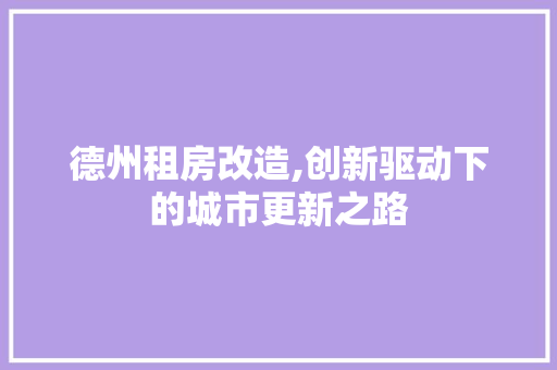 德州租房改造,创新驱动下的城市更新之路