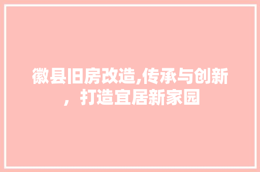 徽县旧房改造,传承与创新，打造宜居新家园