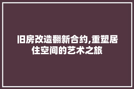 旧房改造翻新合约,重塑居住空间的艺术之旅