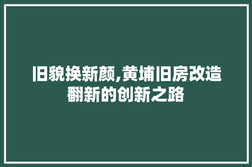 旧貌换新颜,黄埔旧房改造翻新的创新之路