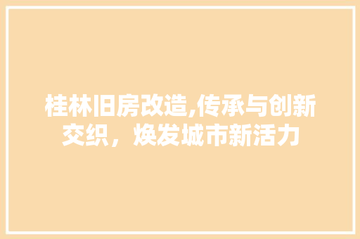 桂林旧房改造,传承与创新交织，焕发城市新活力