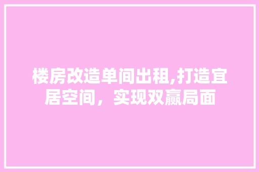 楼房改造单间出租,打造宜居空间，实现双赢局面