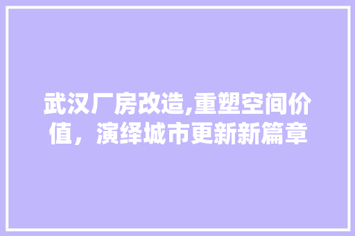武汉厂房改造,重塑空间价值，演绎城市更新新篇章