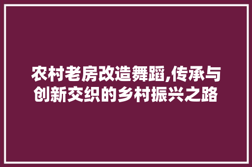 农村老房改造舞蹈,传承与创新交织的乡村振兴之路