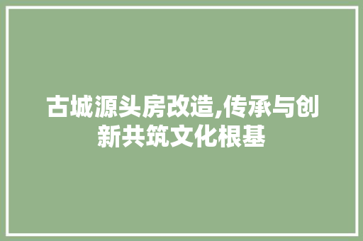 古城源头房改造,传承与创新共筑文化根基