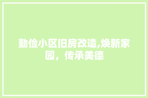 勤俭小区旧房改造,焕新家园，传承美德