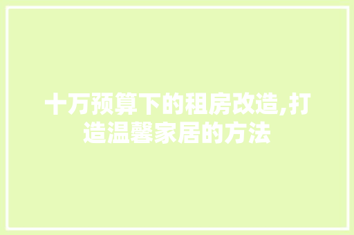 十万预算下的租房改造,打造温馨家居的方法