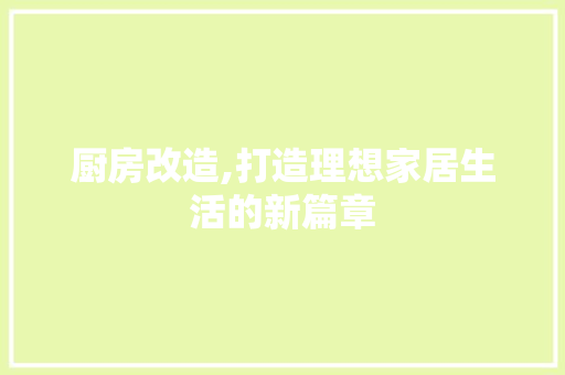 厨房改造,打造理想家居生活的新篇章